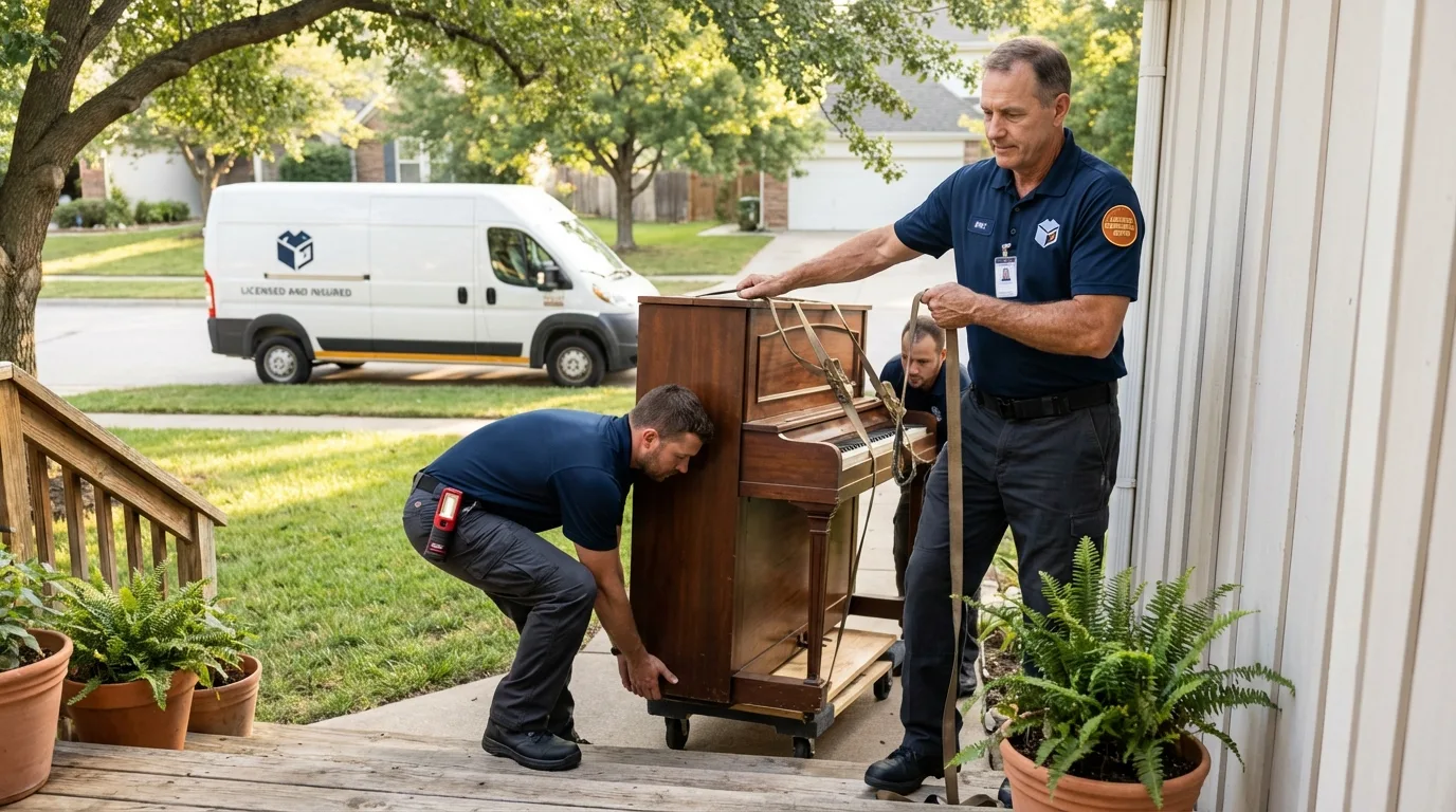 Licensed piano movers securing grand piano in Frisco, CO